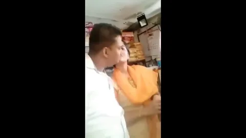 Horny man shop romance kissing boobs pressing with woman mms