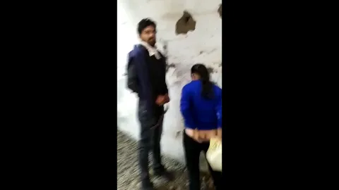 Couple get caught fucking in abandoned home outdoor sex