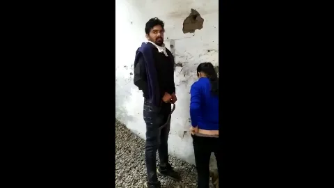 Couple get caught fucking in abandoned home outdoor sex