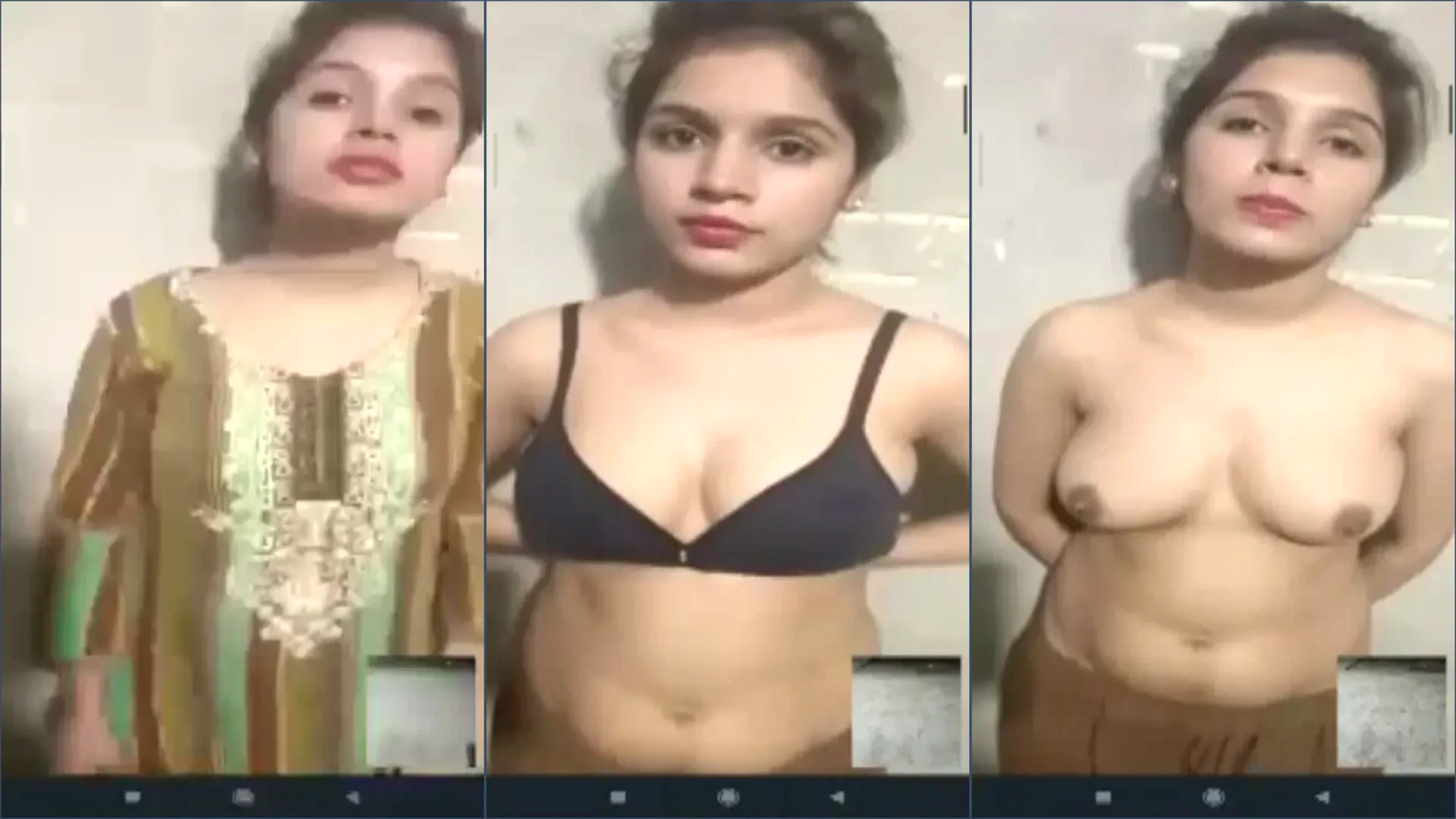 Sexy teen stripping nudes on video call while boyfriend masturbates