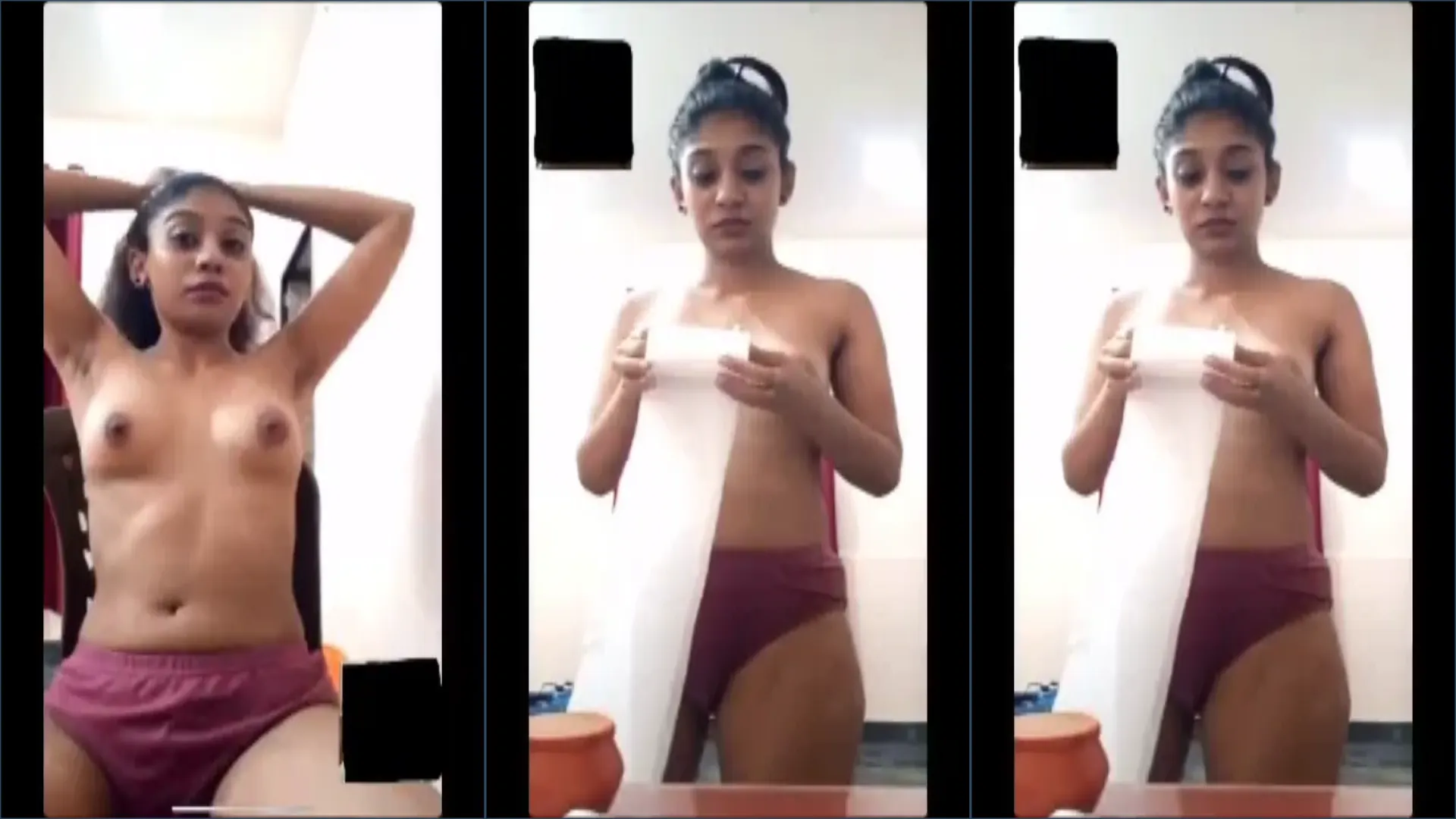 Slim hot girl nudes on video call with boyfriend