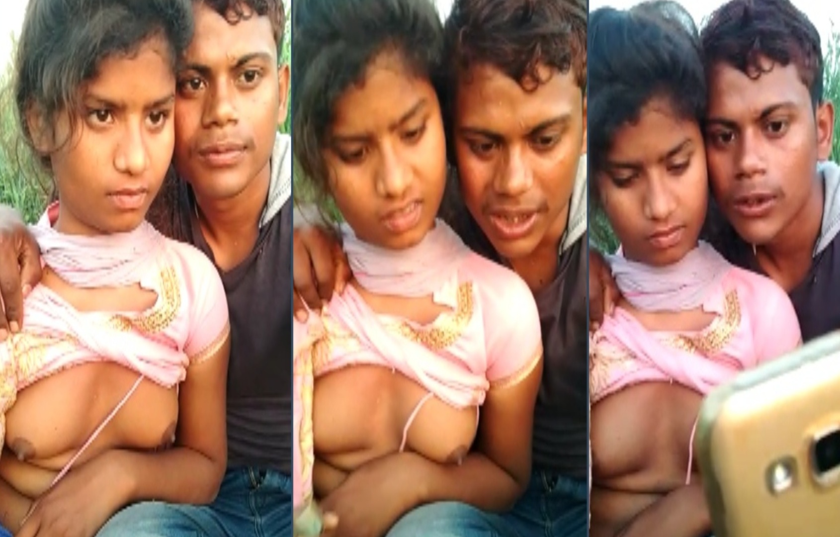 Village fair innocent girl boobs press bra up kiss shy romance